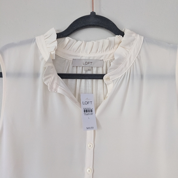 LOFT Ruffle Mixed Media Shell - Picture 3 of 5